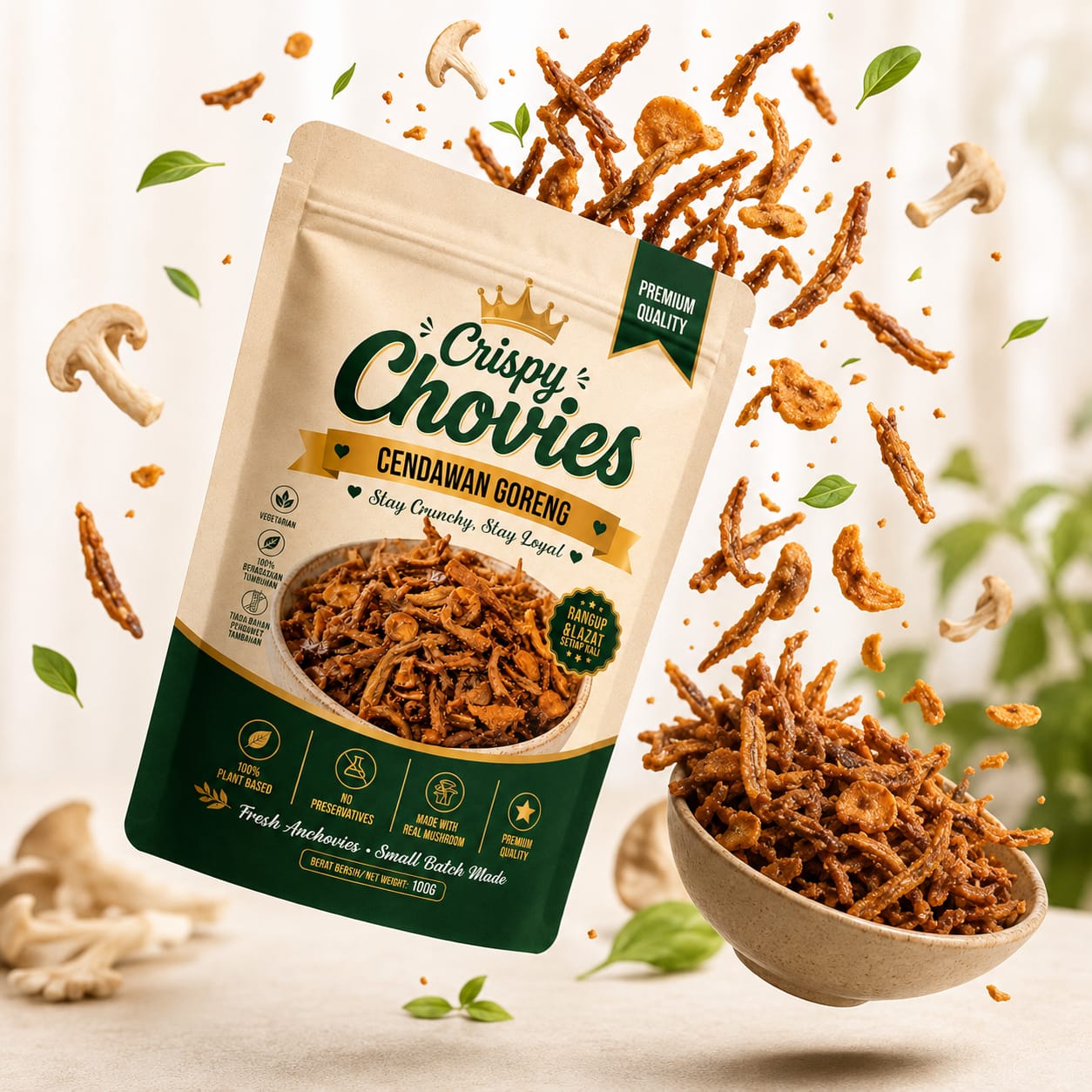 Vegetarian Chovies crispy mushroom snack